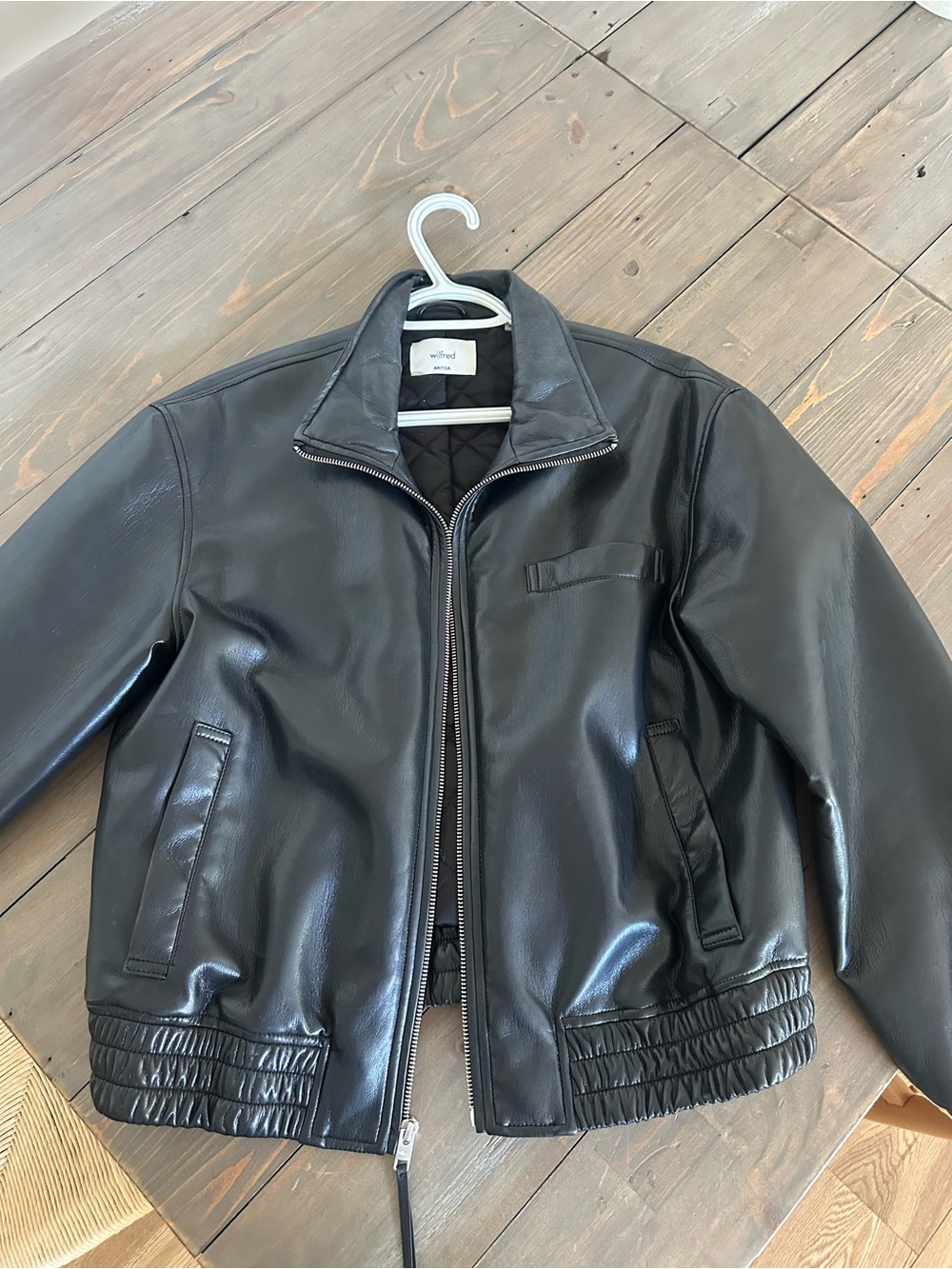 Wilfred Black Leather Bomber Jacket